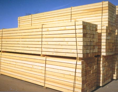 Lumber prepared for flatbed transportation